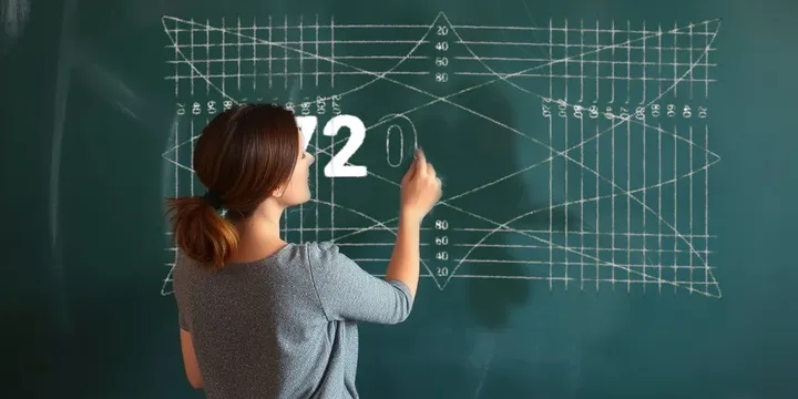 A woman is drawing a placeholder image on a dark green chalkboard
