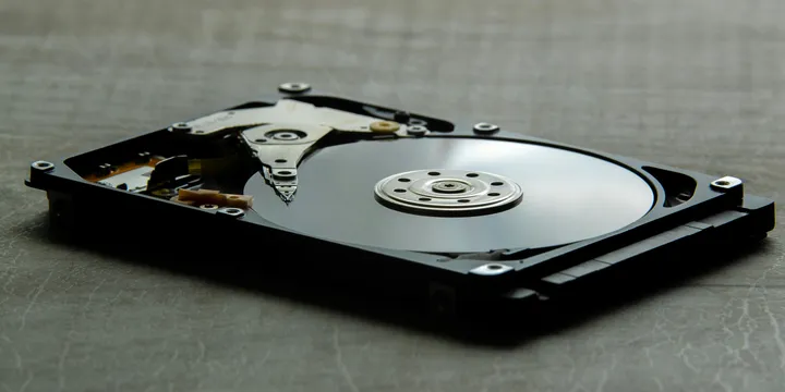 A close-up of a hard drive.